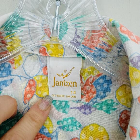 Jantzen Vintage Short Sleeve Multicolor Polka Dot Button Up Girls 14 - Picture 2 of 7